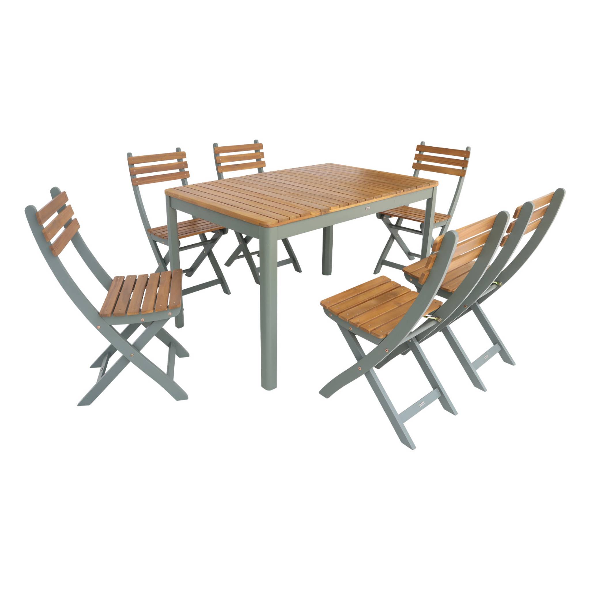 Table de jardin bois d'acacia + 6 assises CALENA + SENORA