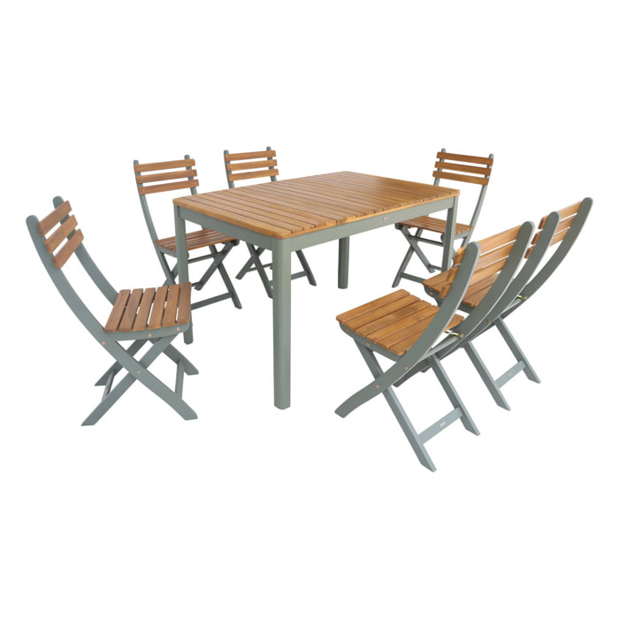 Table de jardin bois d'acacia + 6 assises CALENA + SENORA