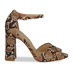 Sandali beige in eco-pelle con effetto snake skin