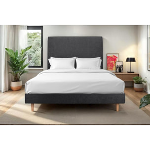 Lit avec tête de lit tapissée tissu et sommier kit Ep14