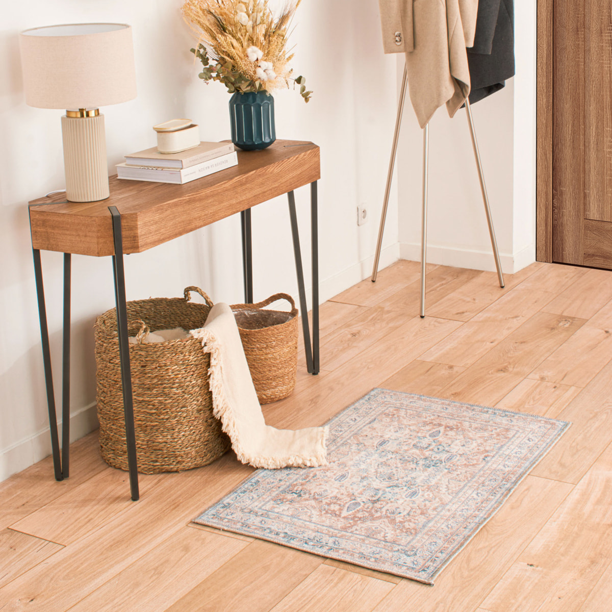 Carry - tapis vintage lavable en machine à 30°c, bleu