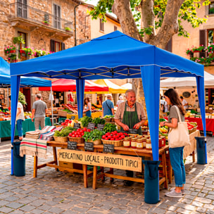 Gazebo Pieghevole 3x4 M in Acciaio con Telo Idrorepellente 160 g/m² Anti-UV Struttura Robusta Apertura Rapida a Fisarmonica con Borsa e 4 Sacche Blu