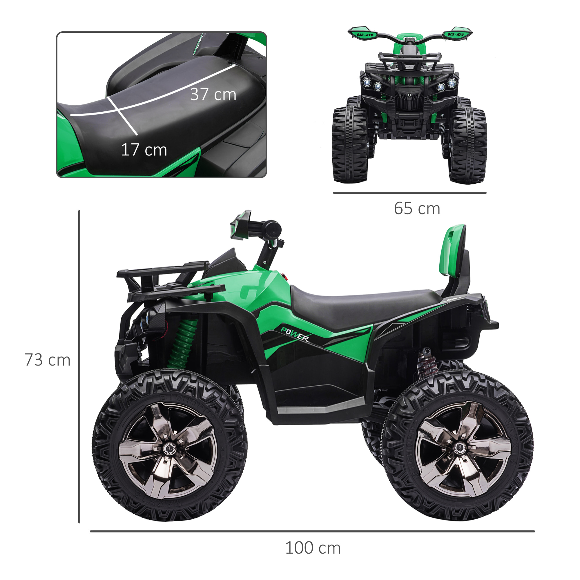 Quad Eléctrico 12V para Niños +3 Años con 2 Motores Faros Música Neumáticos de Suspensión Botones Avance y Retroceso Vehículo Eléctrico a Batería 100x65x73 cm Verde