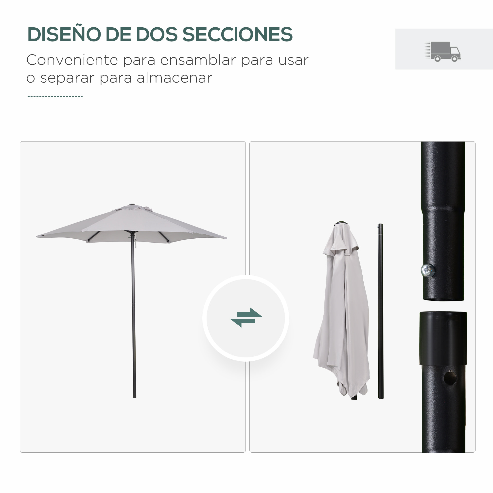 Sombrilla de Terraza Exterior Ø2x2 m Parasol de Terraza Exterior con Techo de Ventilación y Poste Desmontable de Aluminio Sombrilla para Jardín Patio Gris Claro