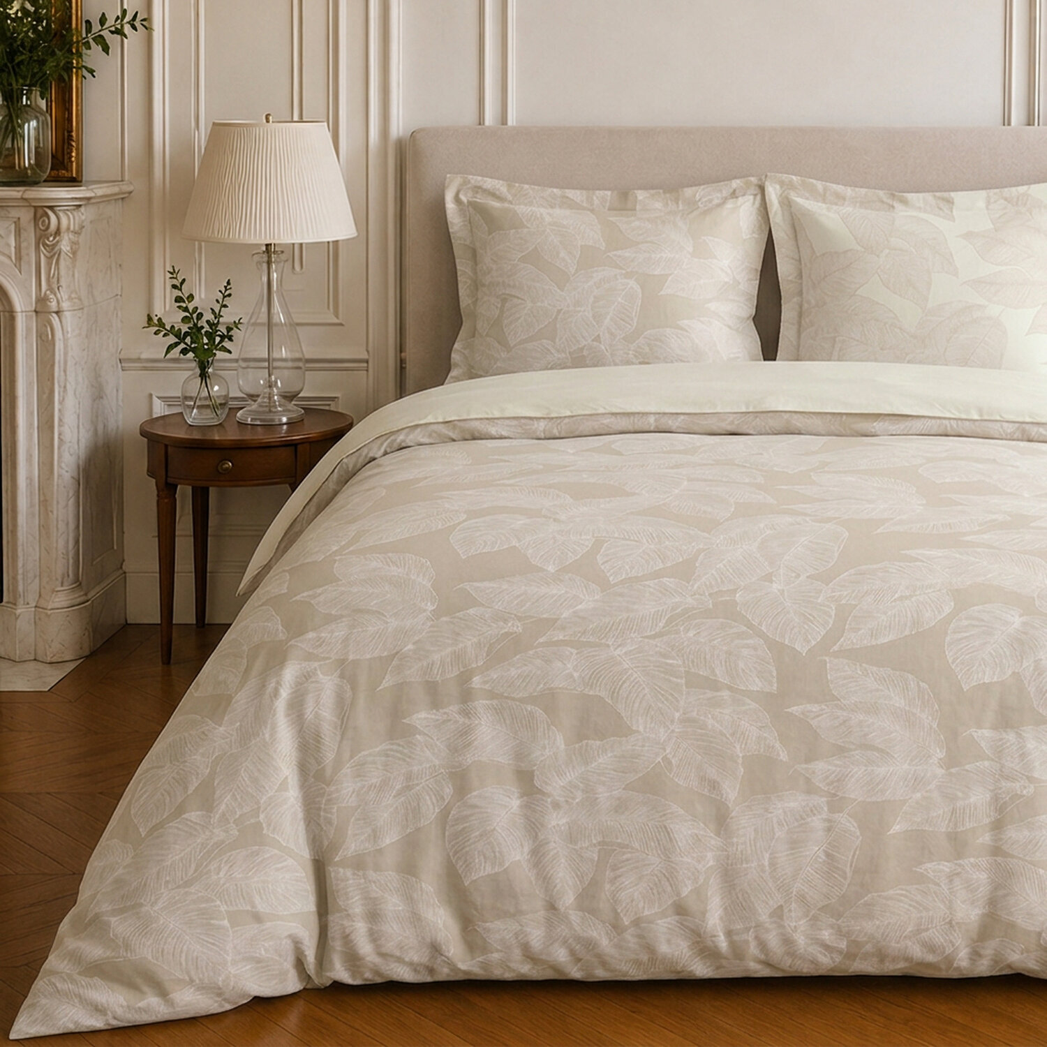 Parure housse de couette 100% coton motif tropical - FEUILLE