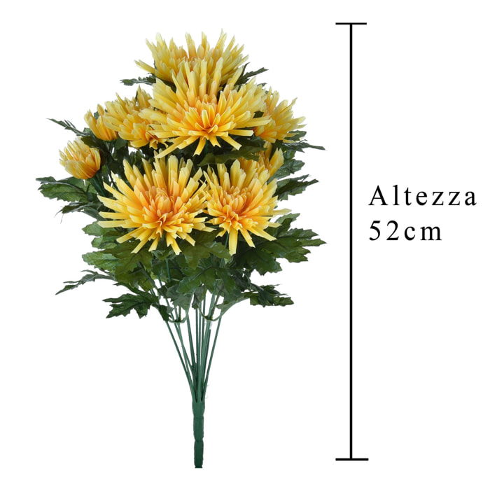 Crisantemo Fuji Spider Con 12 Fiori. Altezza 52 Cm - Pezzi 2 - 23X52X23cm - Colore: Giallo - Bianchi Dino - Fiori Artificiali