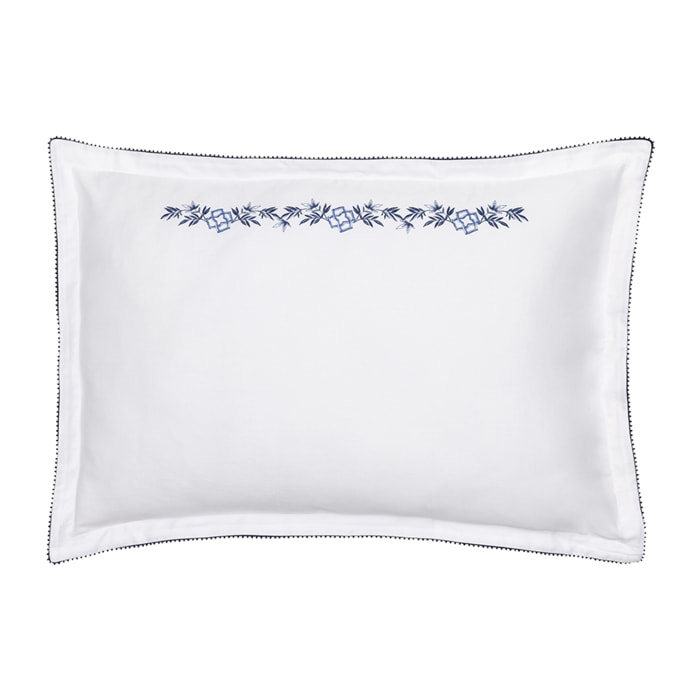 Taie d'oreiller imprimée en satin de coton bio, MIRABEAU, Blanc