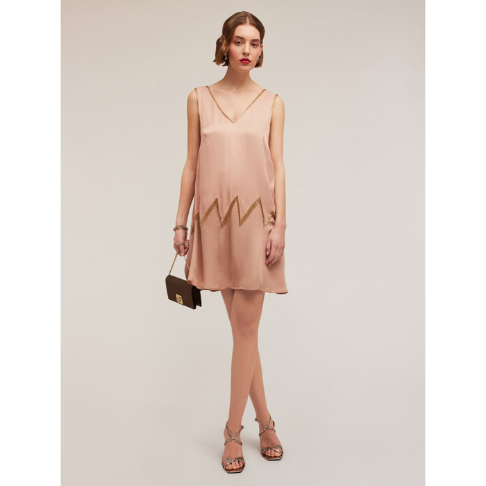 Motivi - Vestido bordado en raso de viscosa - Rosa