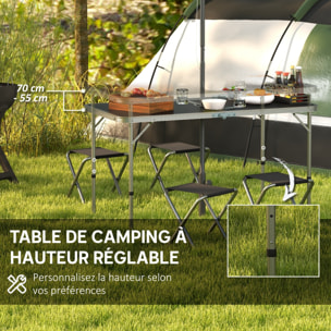 Ensemble table et chaises pliantes de camping - Hauteur table réglable, Trou de parasol - Gris foncé