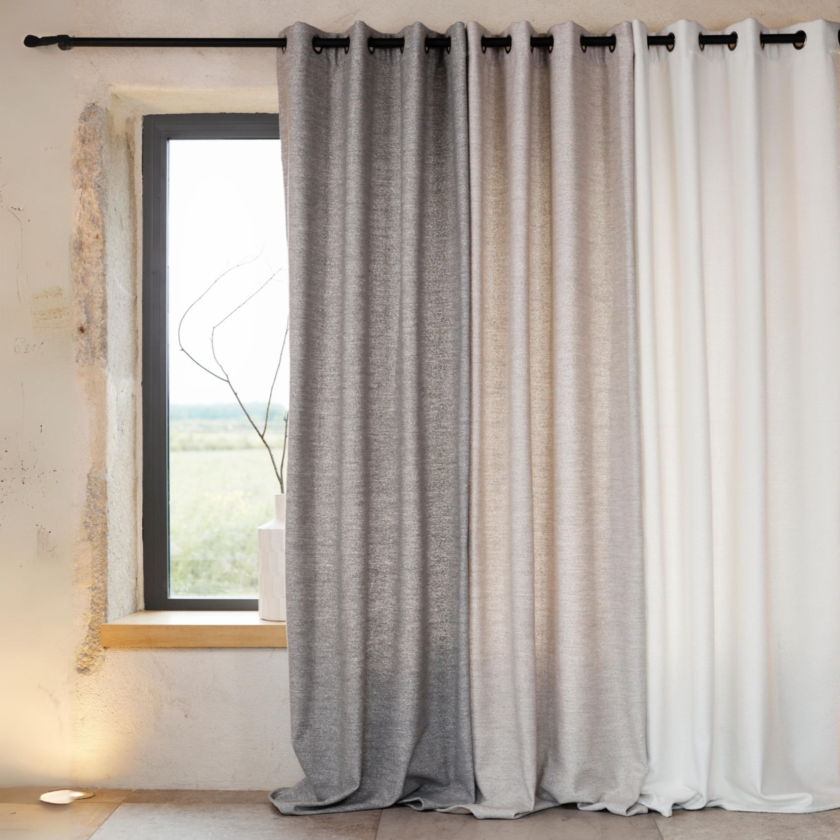 Rideau thermique semi-occultant bouclette - Gris clair