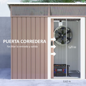 Caseta de Jardín Exterior 1,9m² 195x122x182 cm Cobertizo de Jardín Exterior con Base Refuerzo (Suelo NO Incluido) Puerta Corredera Ventanas Cobertizo para Terraza Patio Marrón