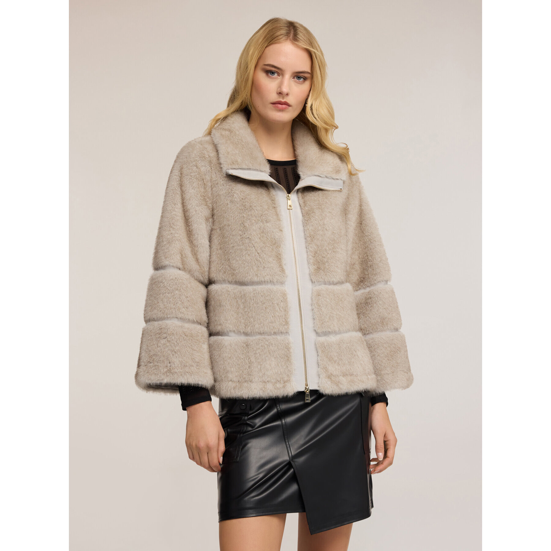 Motivi - Chaqueta efecto teddy con cremallera - Gris