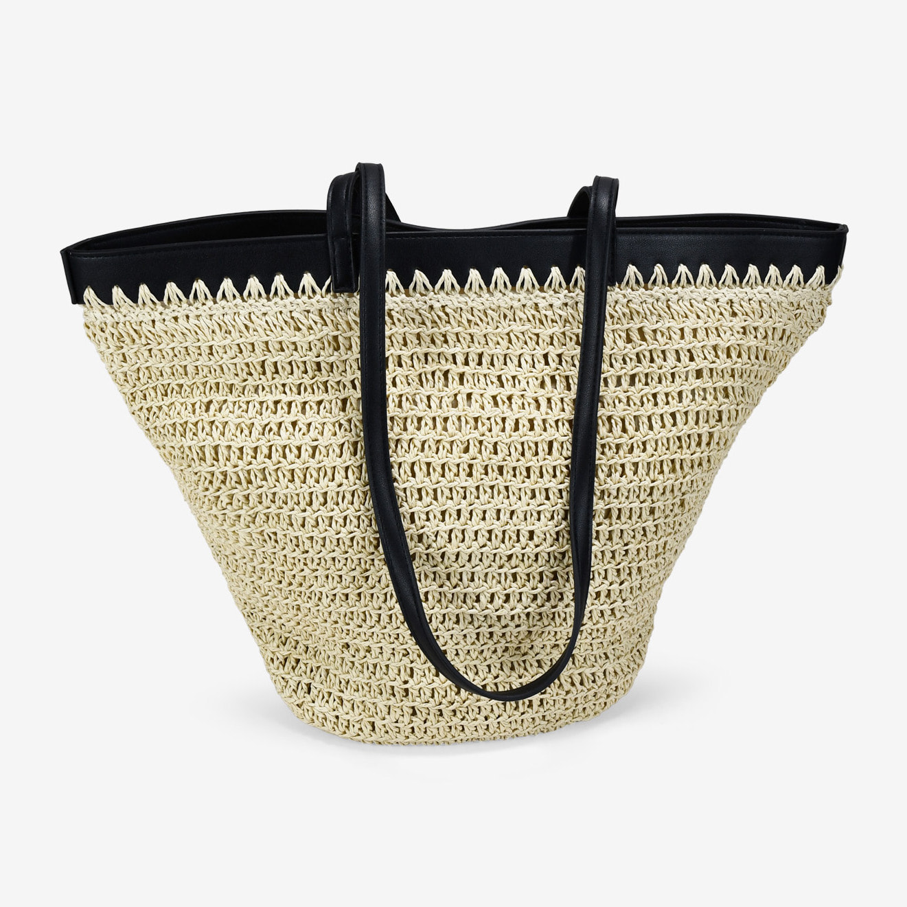 Bolso capazo beige en rafia con cremallera