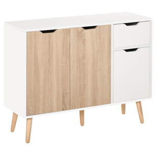 Aparador Auxiliar Mueble de Almacenaje de Salón con 2 Armarios con Puertas y Cajón de Madera para Sala de Estar Cocina Dormitorio 90x30x72 cm Blanco y Natural