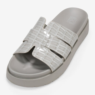 Sandalias de plataforma beige efecto cocodrilo