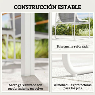 Conjunto de Mesa y Sillas Jardín de 7 Piezas, Muebles Jardín Exterior con Mesa de Vidrio Templado, 6 Sillas Transpirables Decorativas, Marco de Acero Resistente a la Intemperie, Blanco y Gris