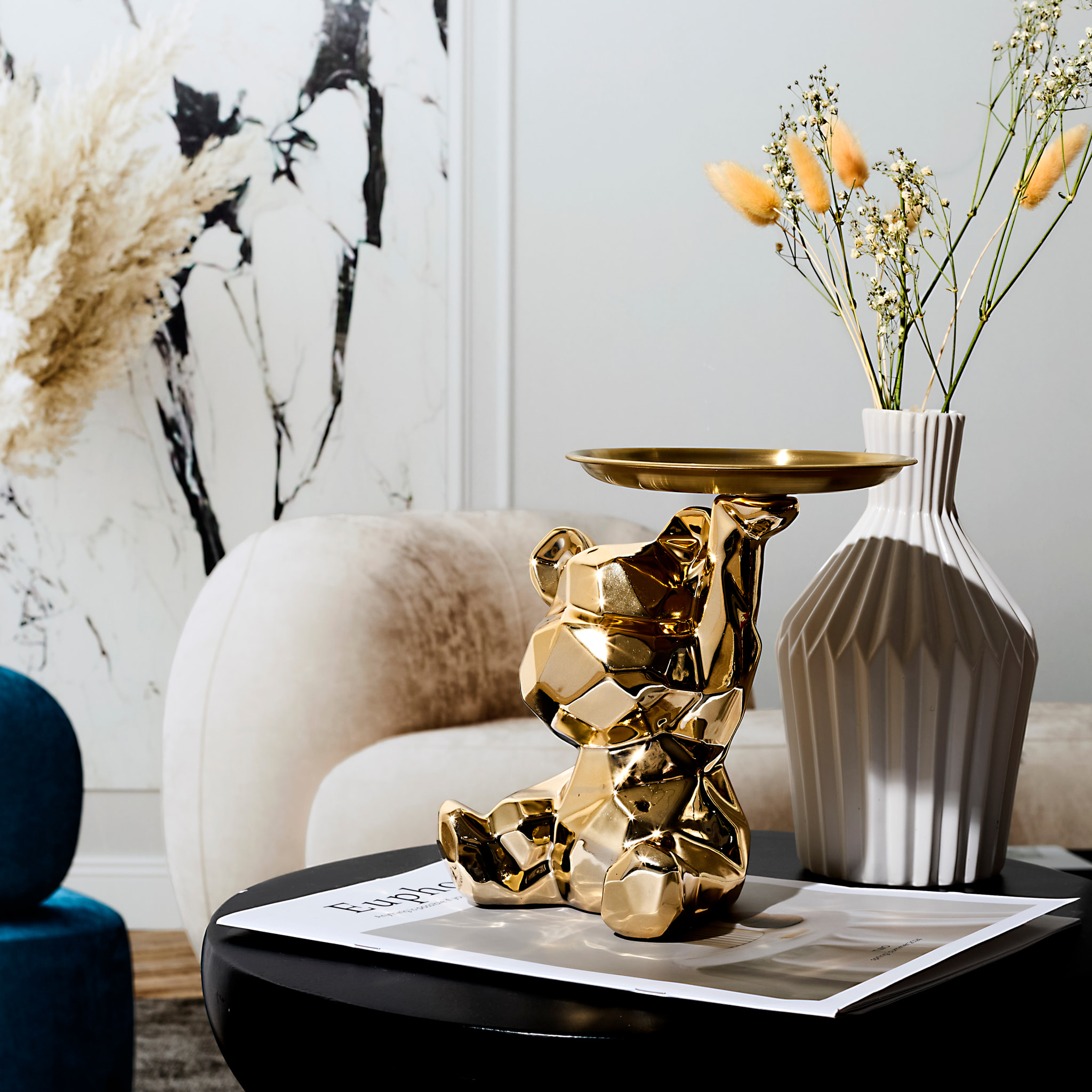 Statue Ourson Vide Poche Dore H12cm