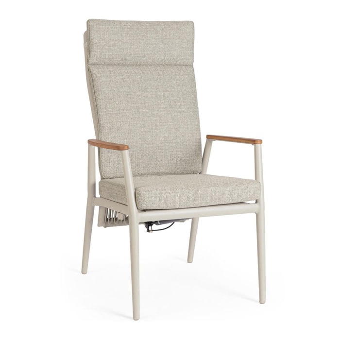 Set 2 poltrone reclinabili da giardino TOMAR in textilene con intreccio in corda, cuscini e struttura beige