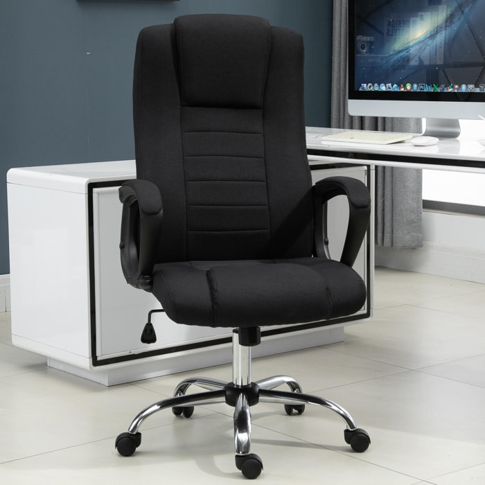 HOMCOM Fauteuil de bureau à roulettes chaise manager ergonomique pivotante hauteur réglable lin noir