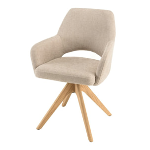 UGO - Chaise pivotante 360° en tissu beige dossier droit, pieds bois UGO