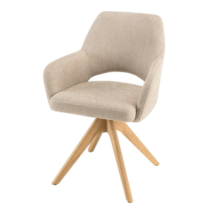 UGO - Chaise pivotante 360° en tissu beige dossier droit, pieds bois UGO
