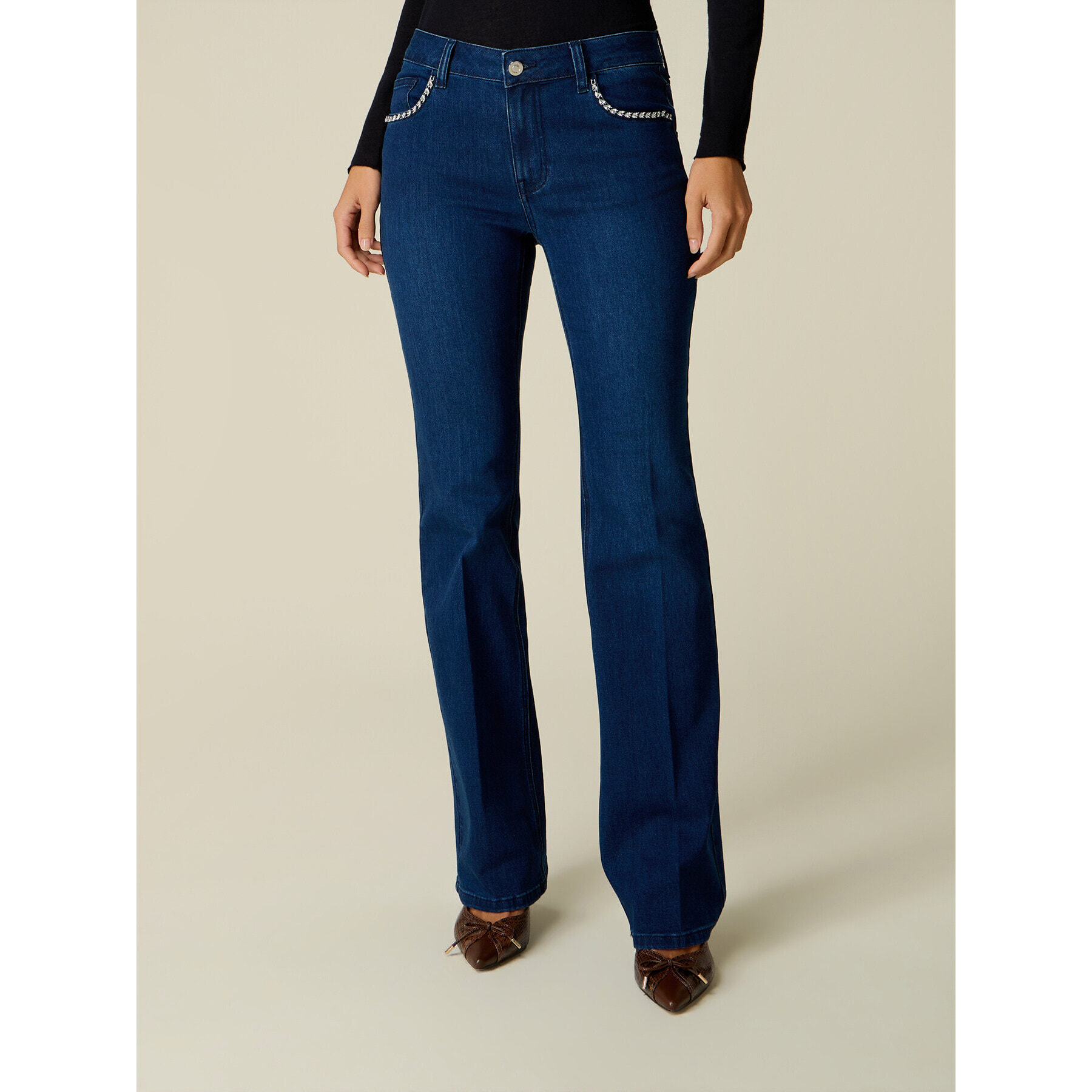 Oltre - Jeans flare con cristalli - Blu