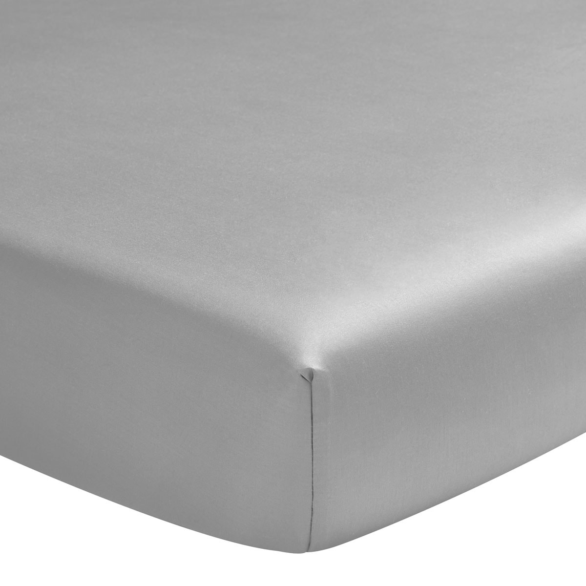 Drap housse uni en satin de coton bio, TEOPHILE, Gris Argent