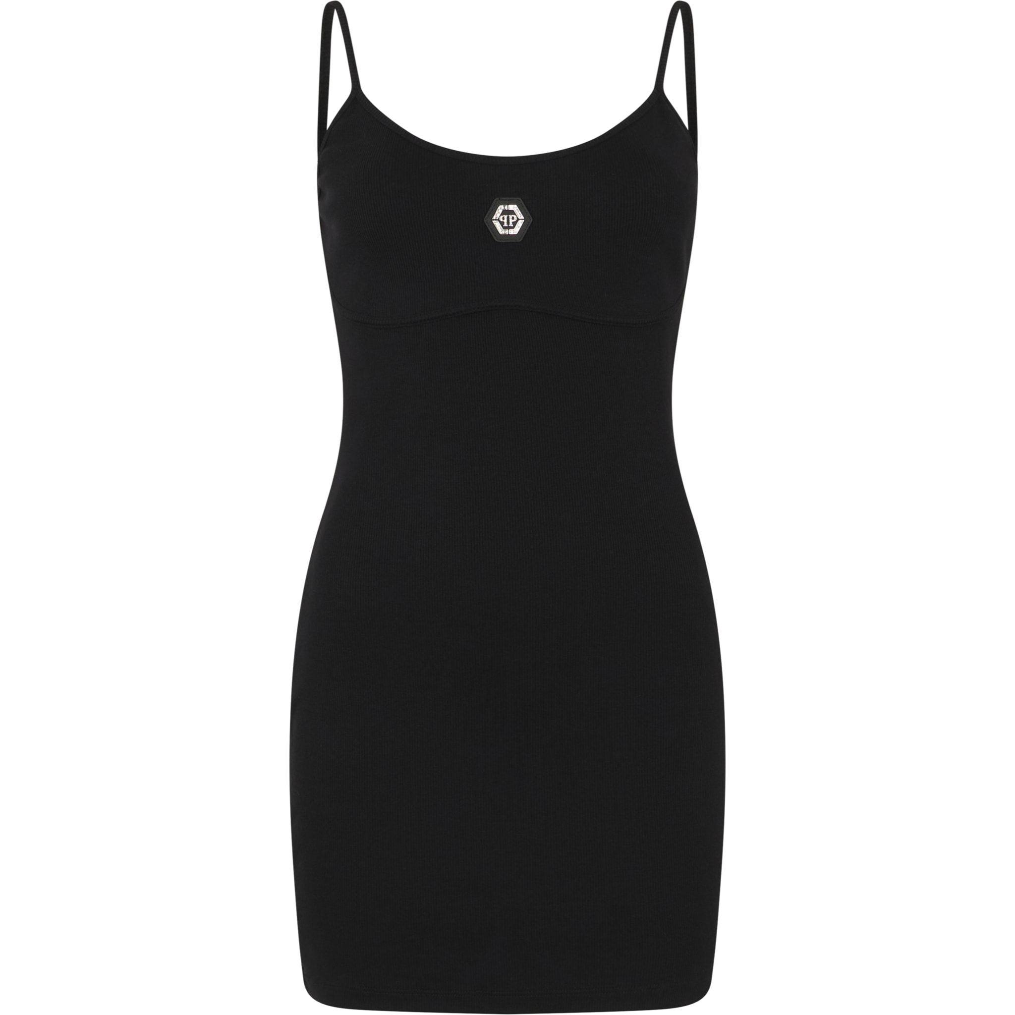 PHILIPP PLEIN Cotton Rib Short Tank Dress Crystal Hexagon