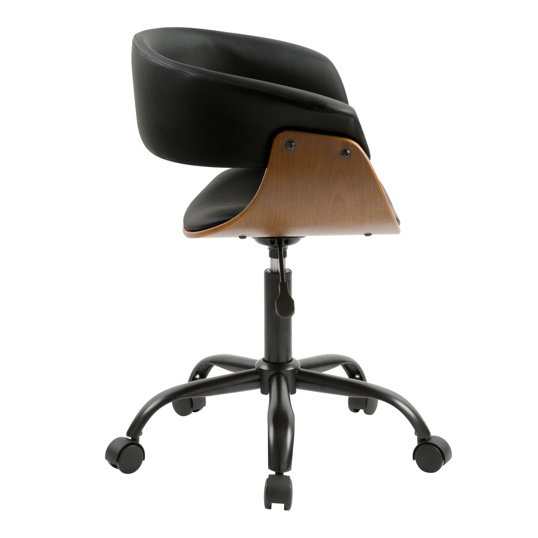 Chaise de bureau pivotante sur roulettes en bois et PU noir - Basile