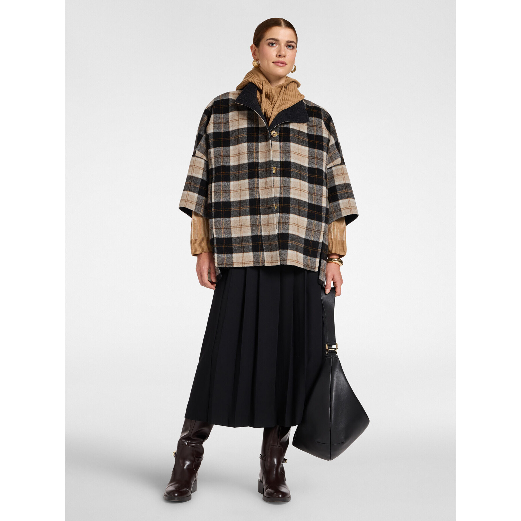 Elena Mirò - Gonna plissé lunga in enver satin - Nero