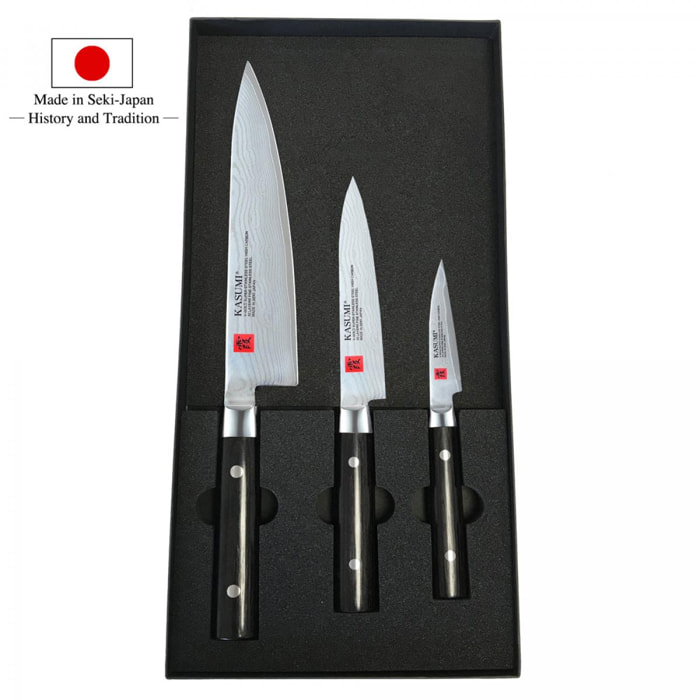 Coffret 3 couteaux japonais Kasumi Damas Chef-Utility-Office