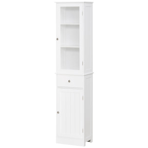 Armario Alto para Baño Mueble Auxiliar de Baño de Estilo Moderno con 2 Puertas Estantes Ajustables y 1 Cajón 40x27x171,5 cm Blanco