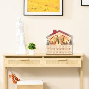 Calendario de Adviento para Rellenar de Madera, con Luces LED y 24 Cajones, Calendario de Adviento de Navidad Reutilizable con Escena de Pueblo, Decoración Navideña, 36x10x34 cm, Natural