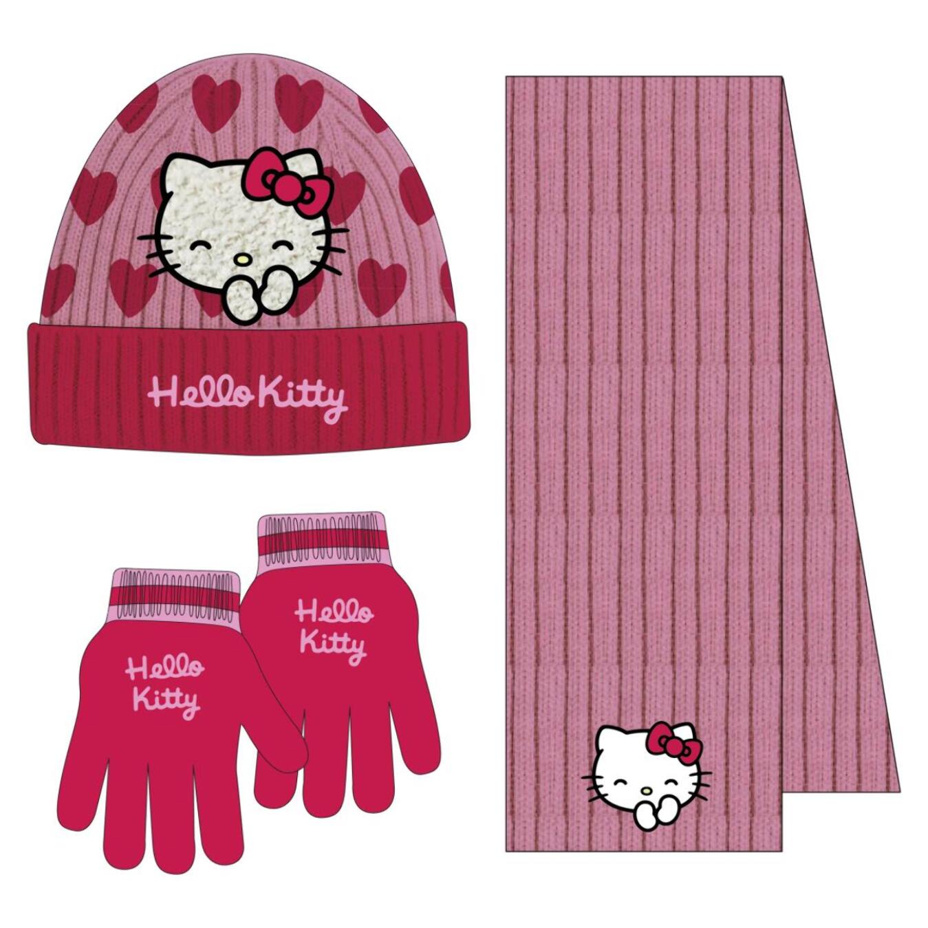 Conjunto gorro, guantes y tubo de cuello infantil "Hello Kitty"