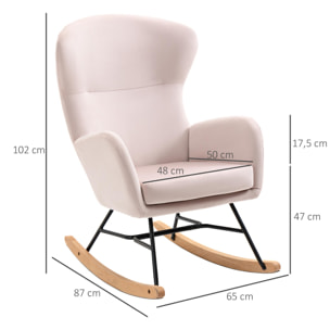 HOMCOM Silla Mecedora Tapizada en Terciopelo Sillón Balancín Relax con Asiento Acolchado Reposabrazos y Pies de Madera de Haya para Salón Dormitorio 65x87x102 cm Rosa