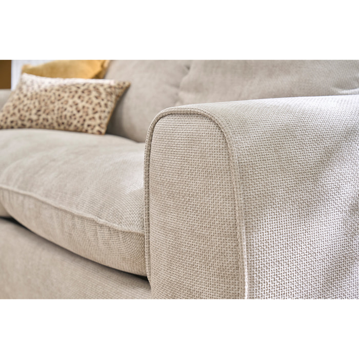 Canapé convertible avec têtières ajustables 3 places en tissu velours chenille beige NOAM