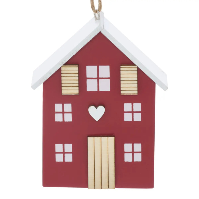 Suspension de sapin maison en bois rouge et vert 10 cm