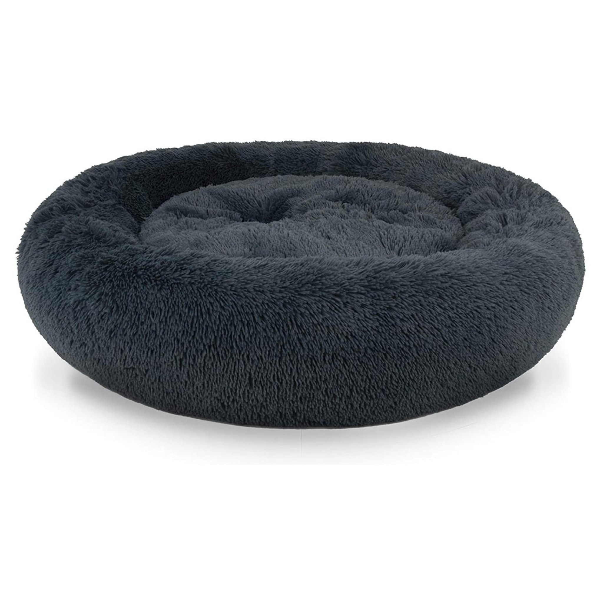 Cuccia rotonda a ciambella in morbido peluche grigio scuro