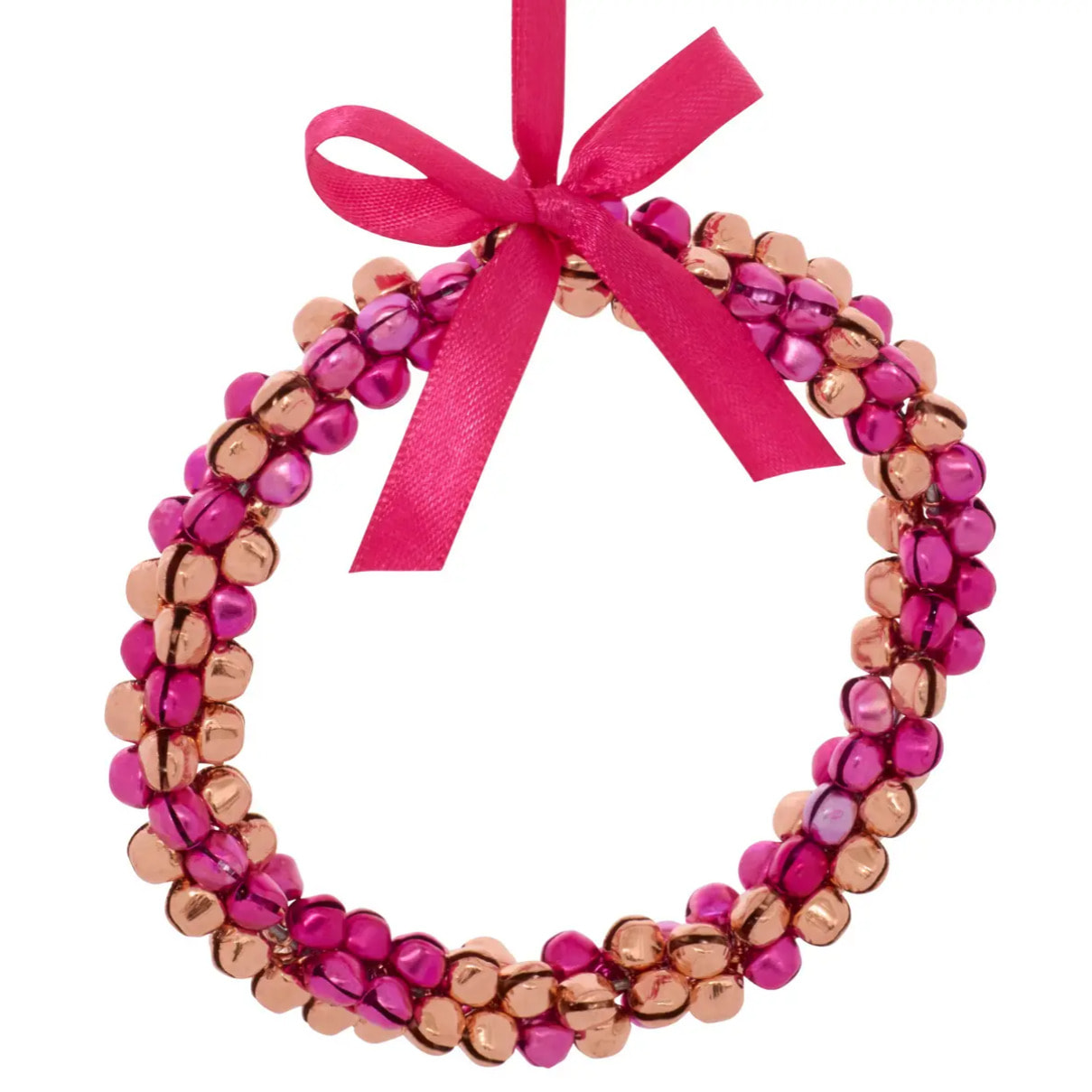 Suspension de sapin en forme de grelot en métal rose et or 11 cm