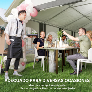 Carpa para Fiesta 4x8 m, Carpa de Jardín con Paredes Laterales Extraíbles, Puertas y Ventanas, Impermeable, Anti-UV, Cenador Gazabo para Boda, Camping, Eventos, Exterior, Gris y Blanco