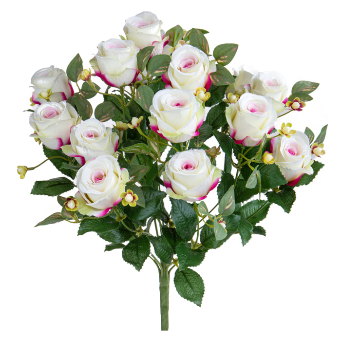 Bouquet Rose Boccio/Hiperycum Per 13 Fiori - Pezzi 1 - 17X53X16cm - Colore: bianco - Bianchi Dino - Fiori Artificiali