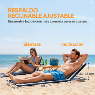 Conjunto de 2 Esterillas de Playa Plegables, Esterillas con Respaldo Reclinable en 5 Niveles, Reposacabezas y Bolsa de Transporte, 134x48x33-43 cm, Rayas Blanco y Azul