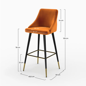 Pack 4 chaises de bar en velours orange et jaune 77,5 cm - Aristote
