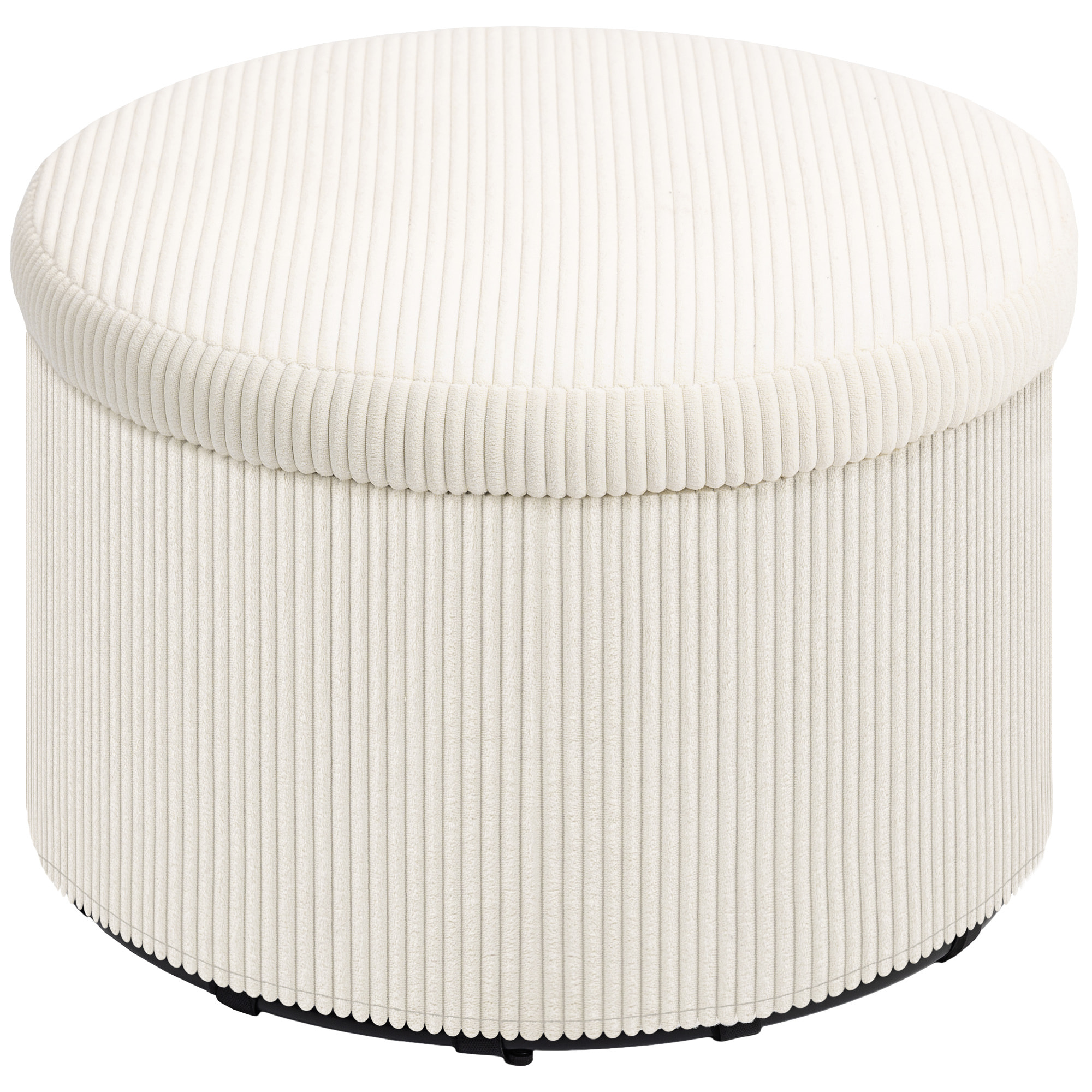 Pouf coffre velours côtelé 2 en 1 design rond dia. 60 cm beige
