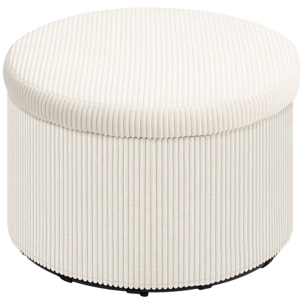 Pouf coffre velours côtelé 2 en 1 design rond dia. 60 cm beige