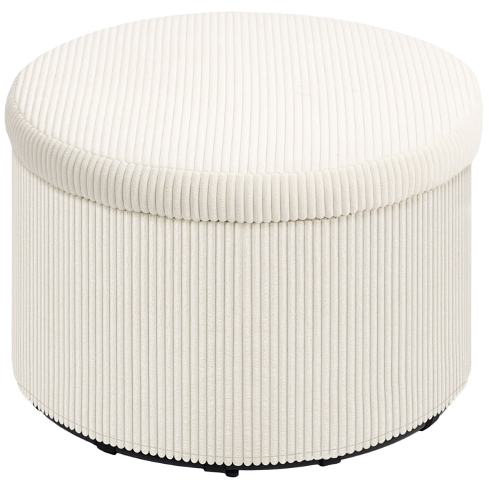 Pouf coffre velours côtelé 2 en 1 design rond dia. 60 cm beige