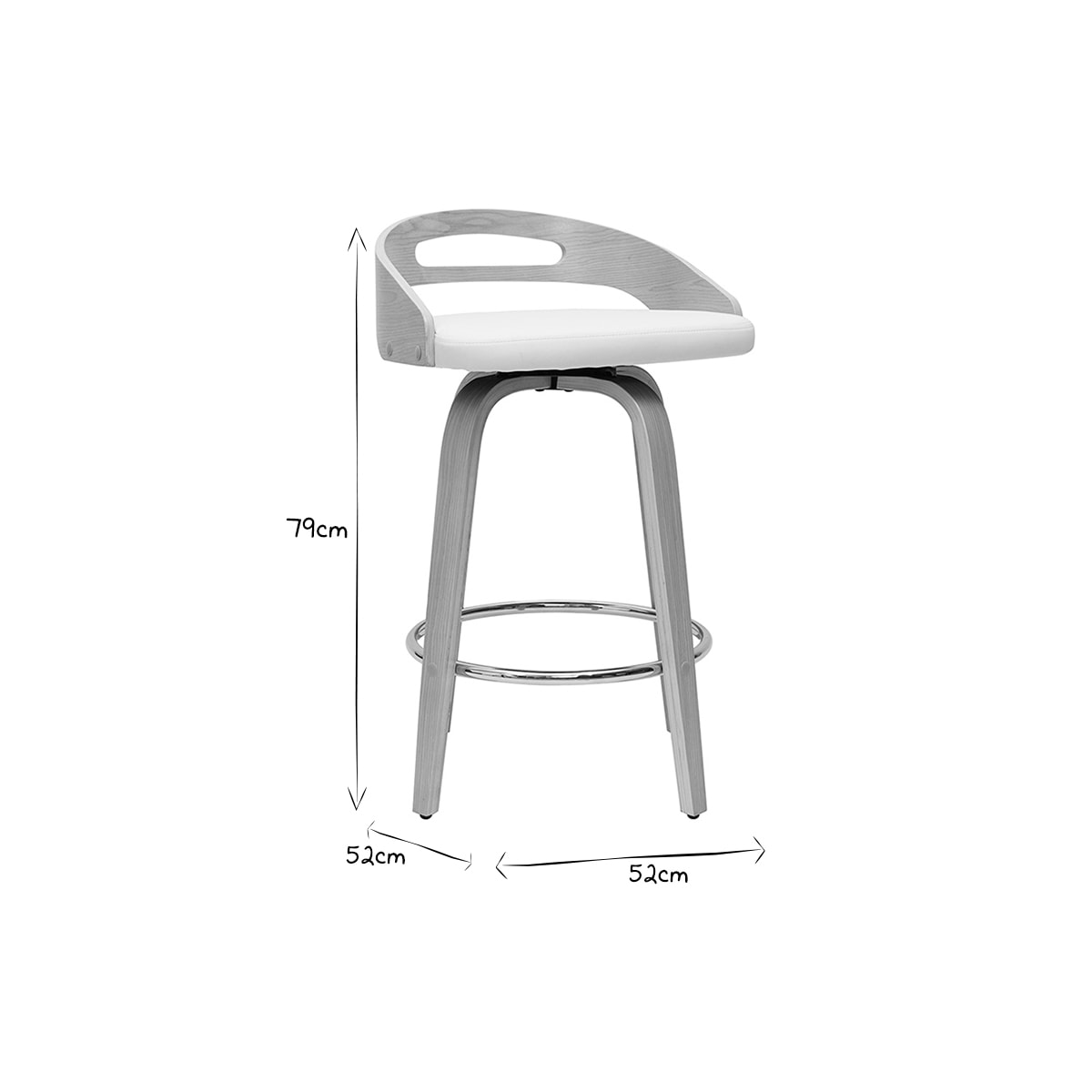 Tabourets de bar design bois clair et polyuréthane blanc 65cm pivotant 360° (lot de 2) MANO