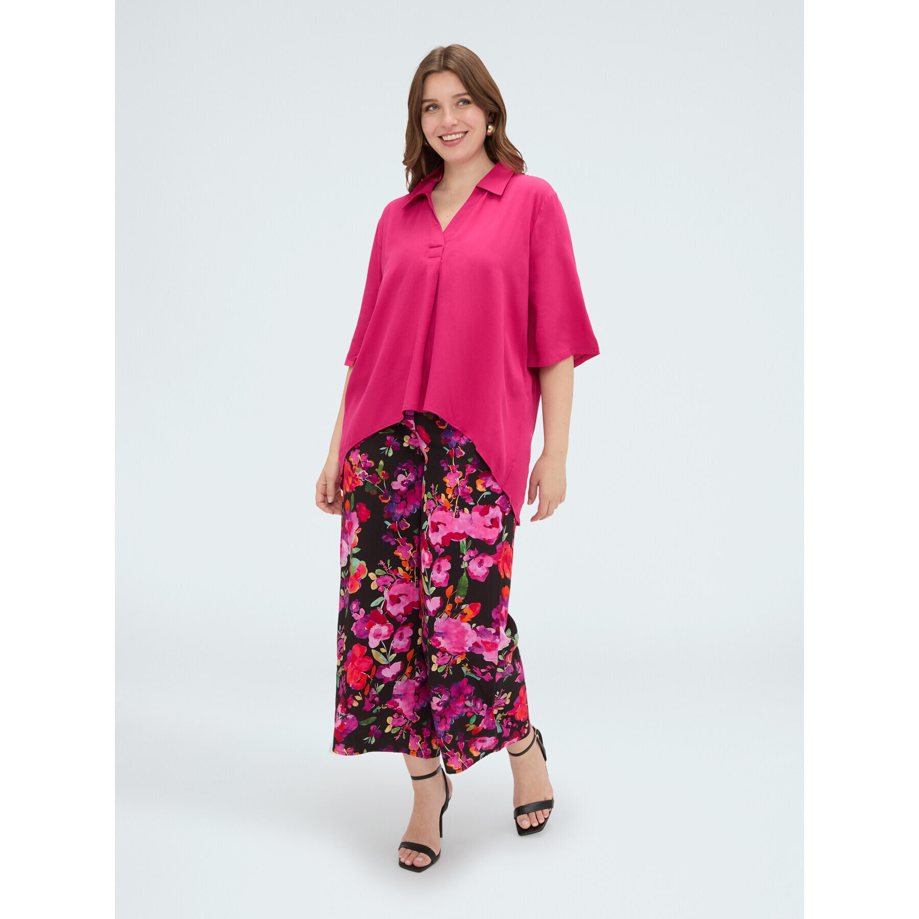 Fiorella Rubino - Blusa boxy con collo polo - Fucsia
