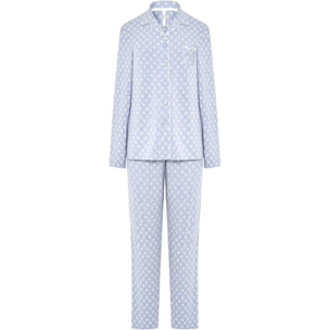 Pijama mujer estampado de hojas con abierto con botones, clásico cuello de solapa con vivo, cómoda manga larga y pantalón largo