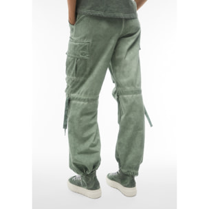 Pantaloni cargo da donna in tessuto popeline effetto used